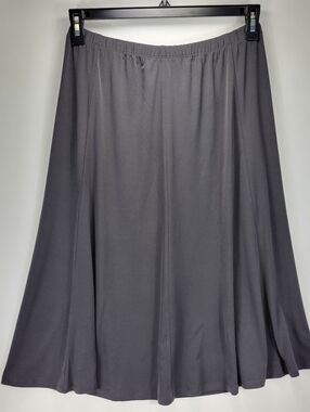 Susan Graver Flowy Stretch Midi Skirt Women Medium Gray Elegant Business Casual